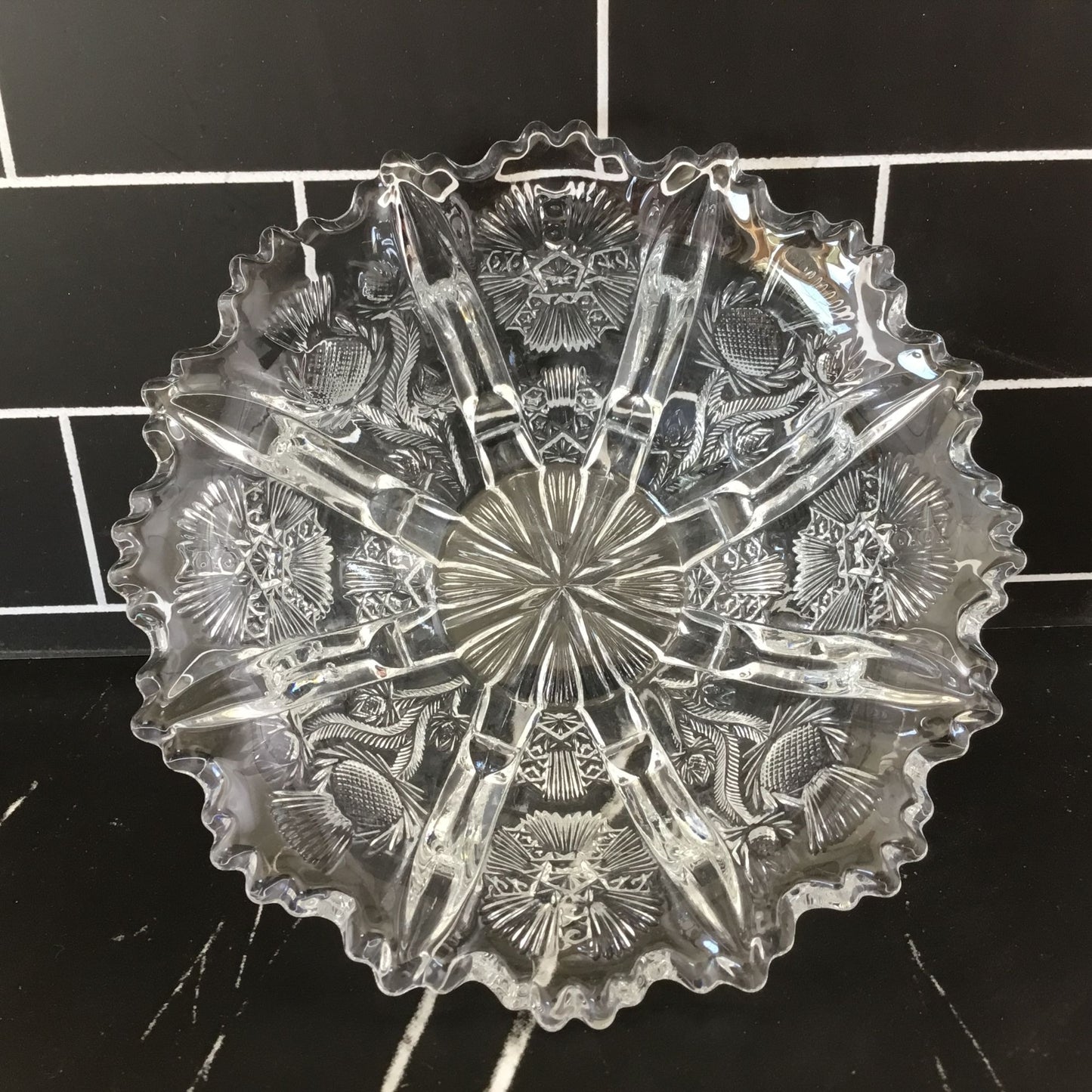 Vintage 1911 Higbee Paneled Thistle Glass Bowl – 6.5” x 2.25” – Early American Pressed Glass