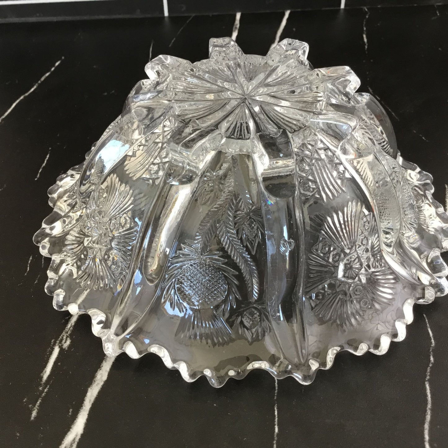 Vintage 1911 Higbee Paneled Thistle Glass Bowl – 6.5” x 2.25” – Early American Pressed Glass