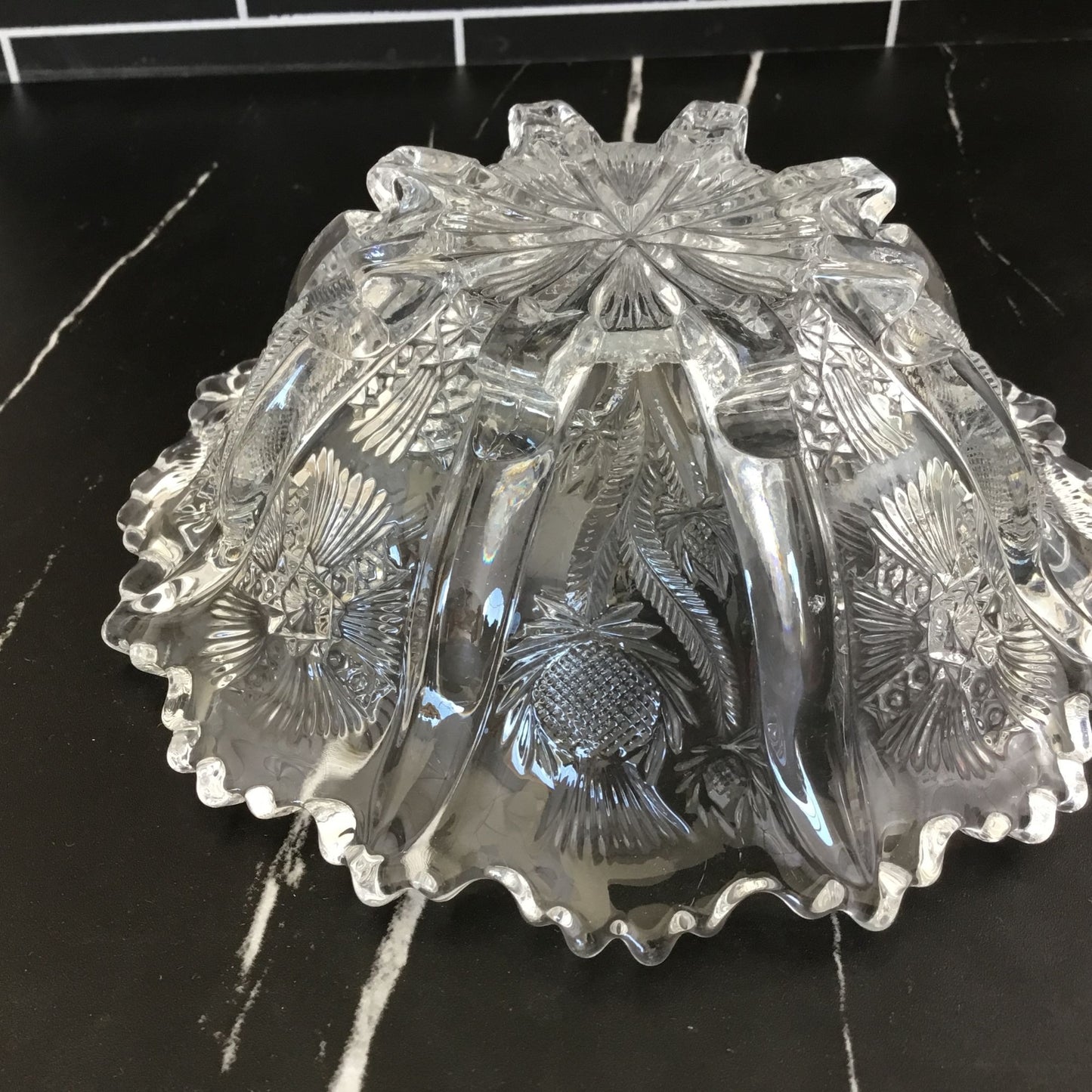 Vintage 1911 Higbee Paneled Thistle Glass Bowl – 6.5” x 2.25” – Early American Pressed Glass