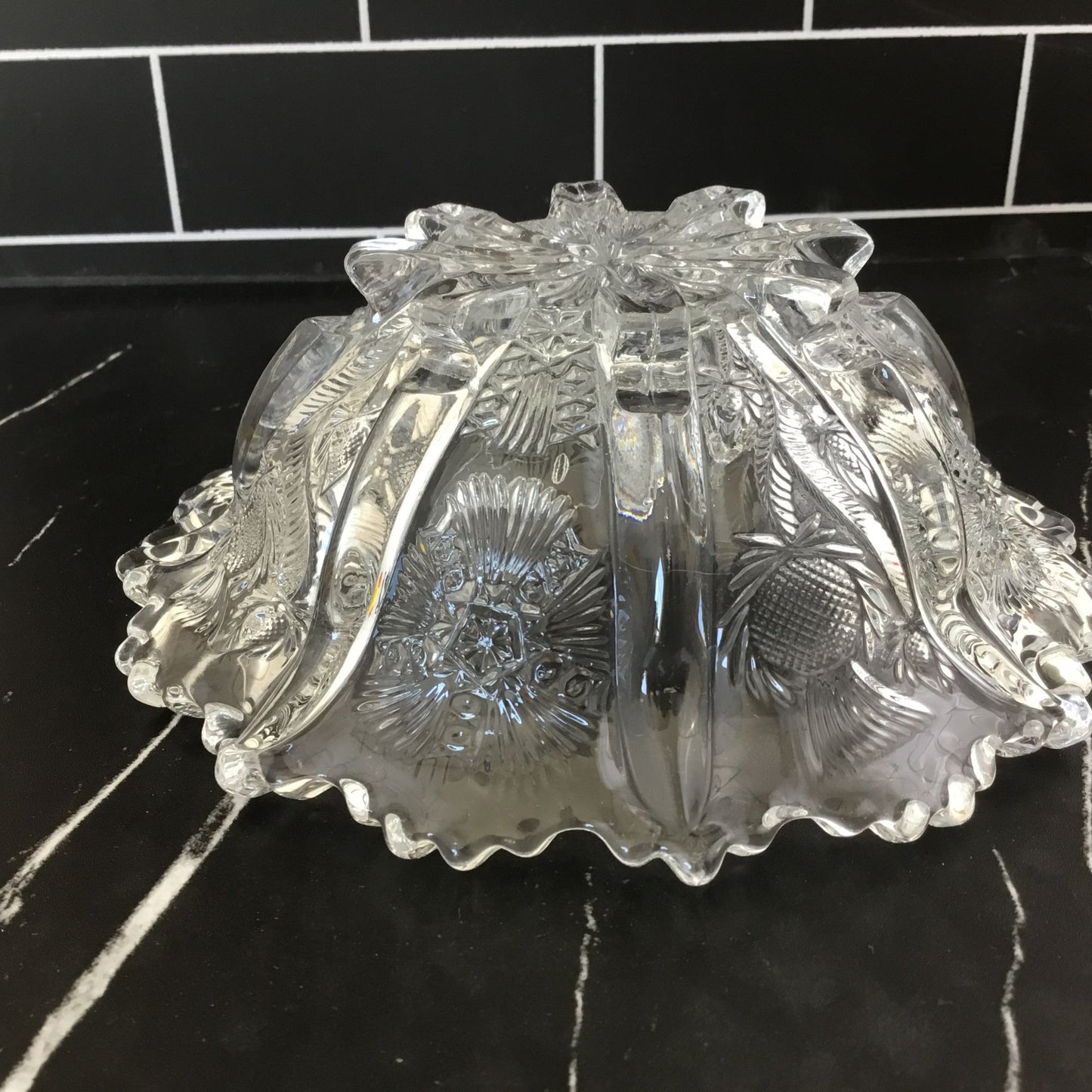 Vintage 1911 Higbee Paneled Thistle Glass Bowl – 6.5” x 2.25” – Early American Pressed Glass