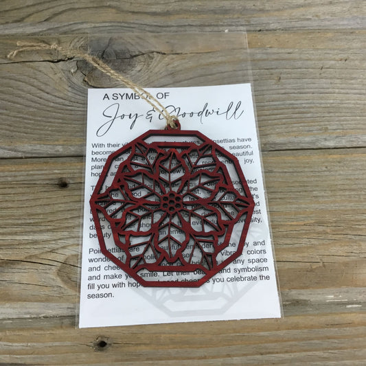 Poinsettia Wood Story Card Ornament