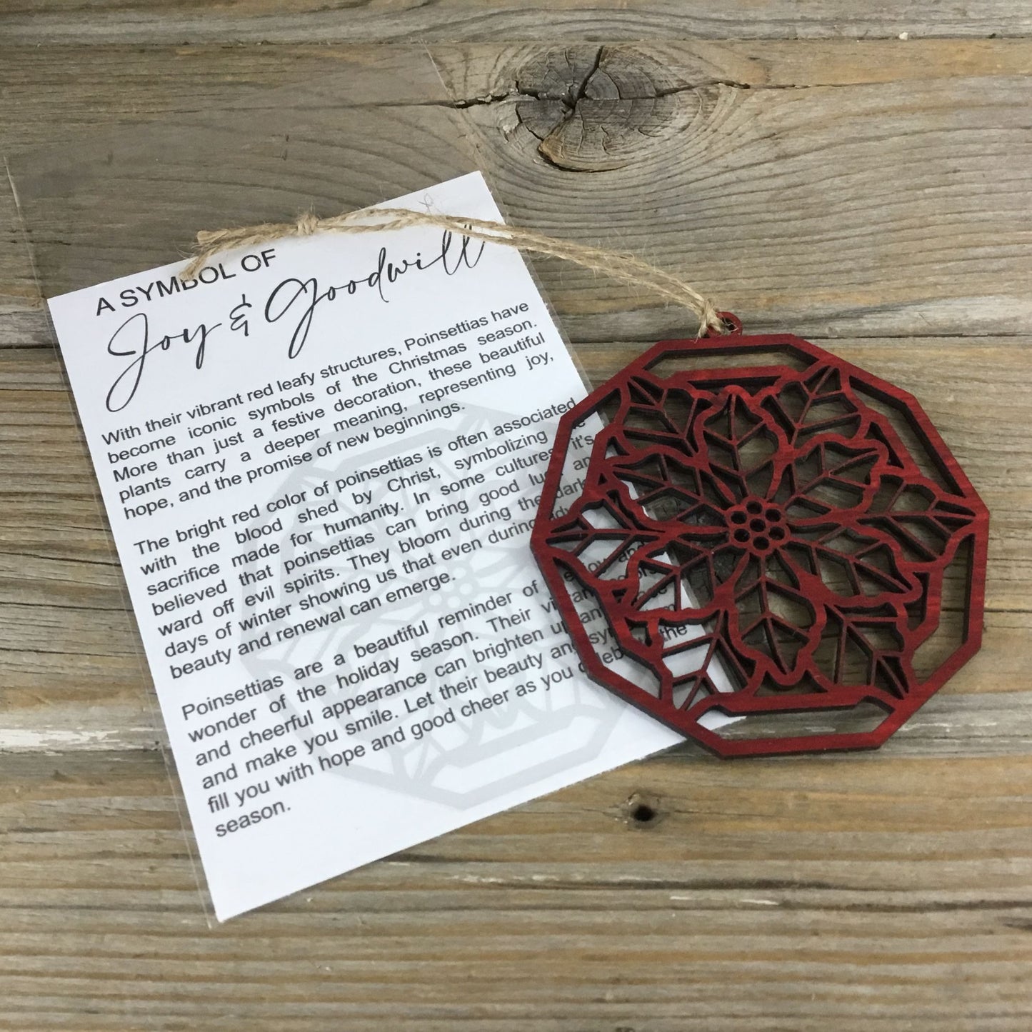 Poinsettia Wood Story Card Ornament