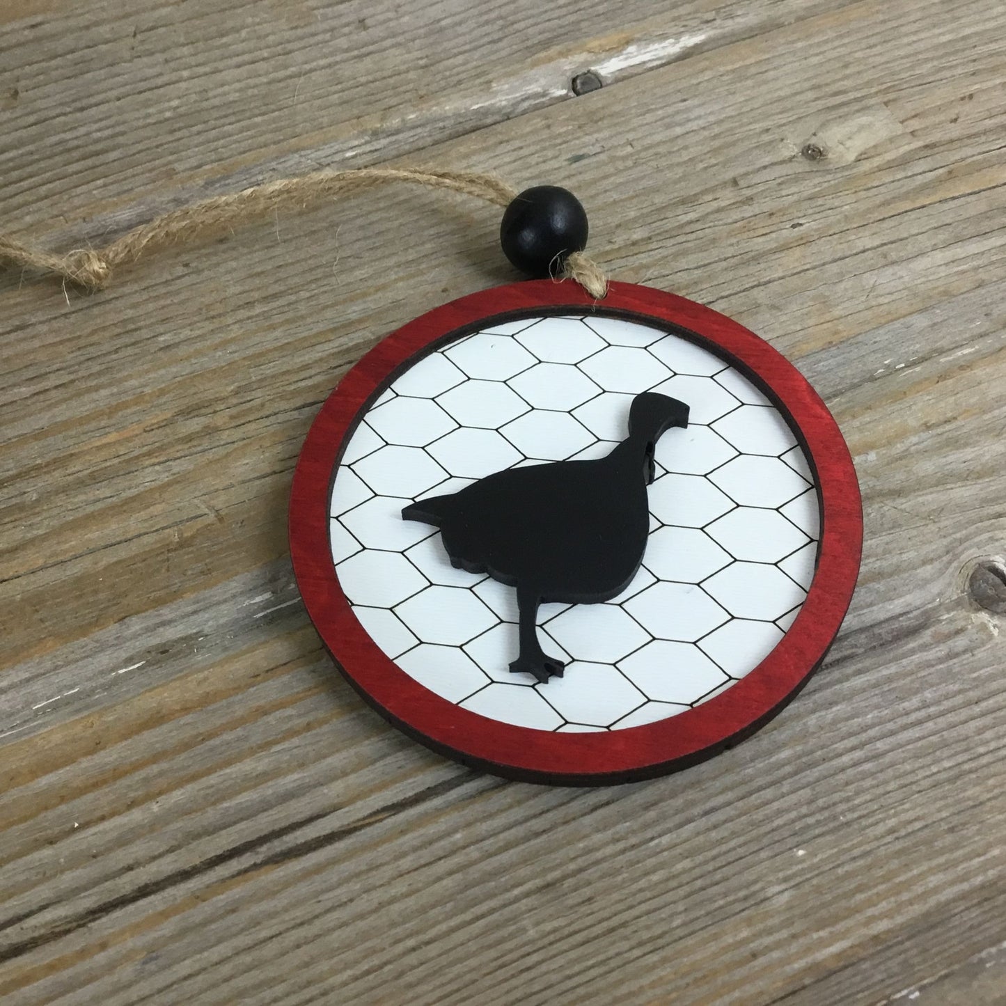 Turkey Rustic Farm Christmas Ornament with Laser-Cut Chicken Wire Pattern