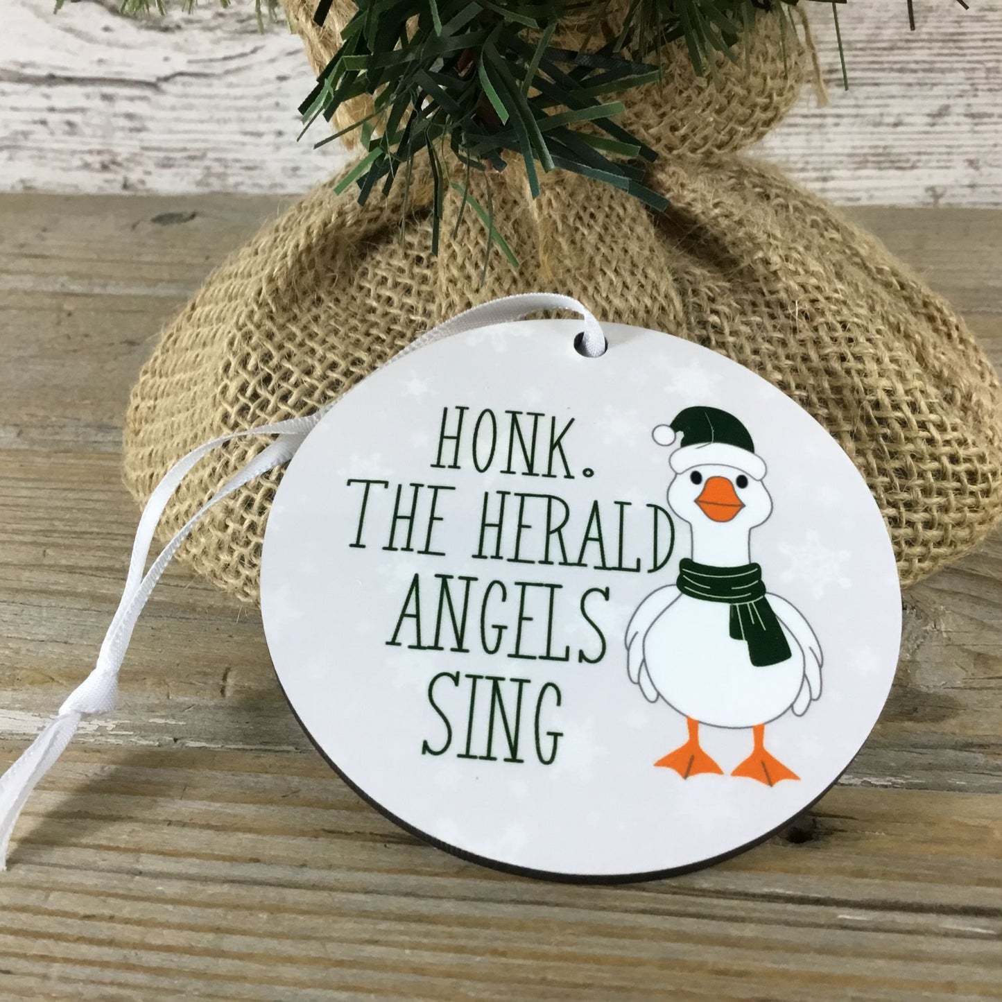 Honk the Herald Angels Sing Goose 3.5" Round Christmas Ornament