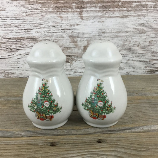 Vintage Christmas Tree Salt & Pepper Shakers Stoneware 3.75" Tall Holiday Decor