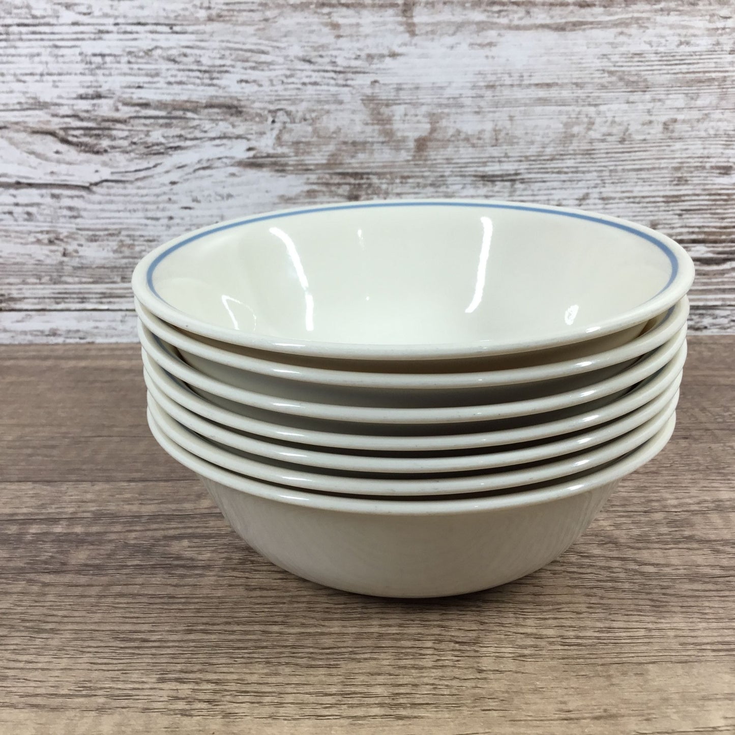 Set of 7 Corelle First Of Spring 6.25" Cereal Bowls Sandstone/Beige w/ Blue Band