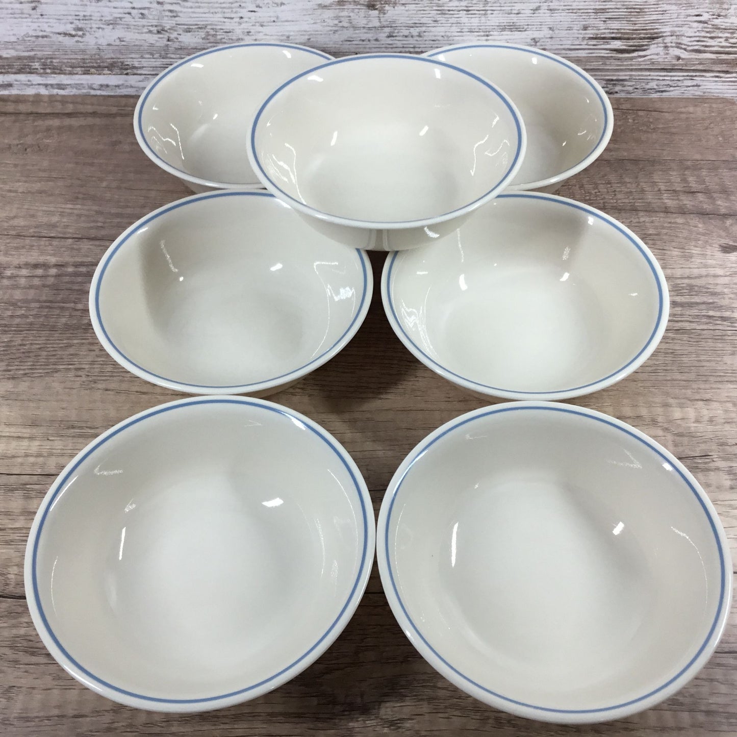 Set of 7 Corelle First Of Spring 6.25" Cereal Bowls Sandstone/Beige w/ Blue Band