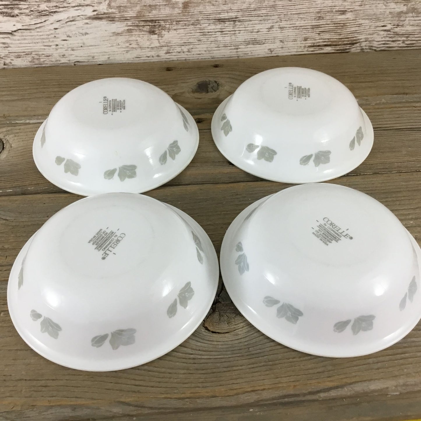 Set of 4 Corelle Friendship 10 Oz Dessert Bowls 5 3/4" White w/ Gray Flowers