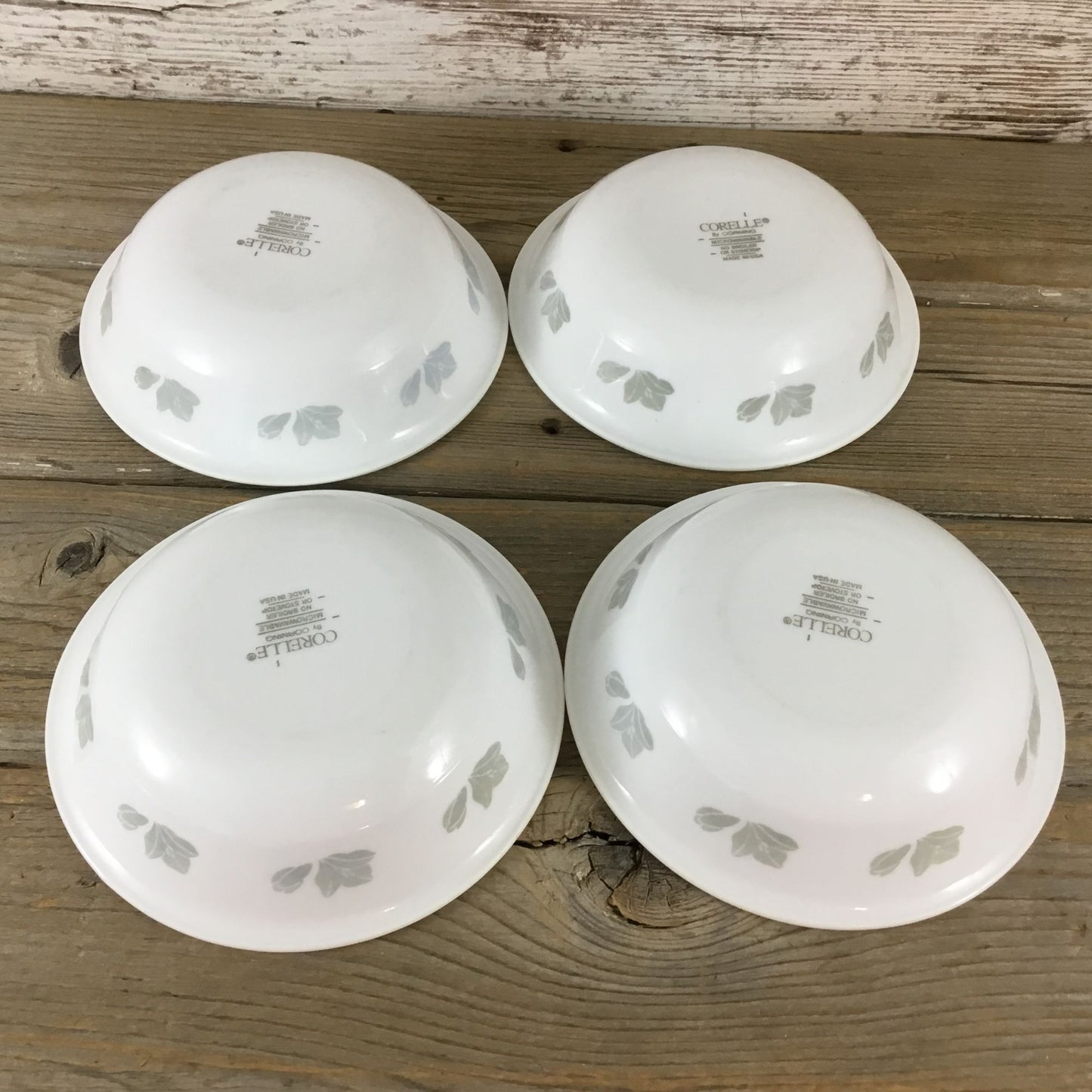 Set of 4 Corelle Friendship 10 Oz Dessert Bowls 5 3/4" White w/ Gray Flowers