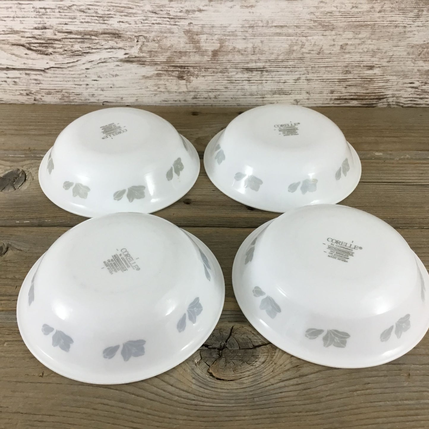 Set of 4 Corelle Friendship 10 Oz Dessert Bowls 5 3/4" White w/ Gray Flowers