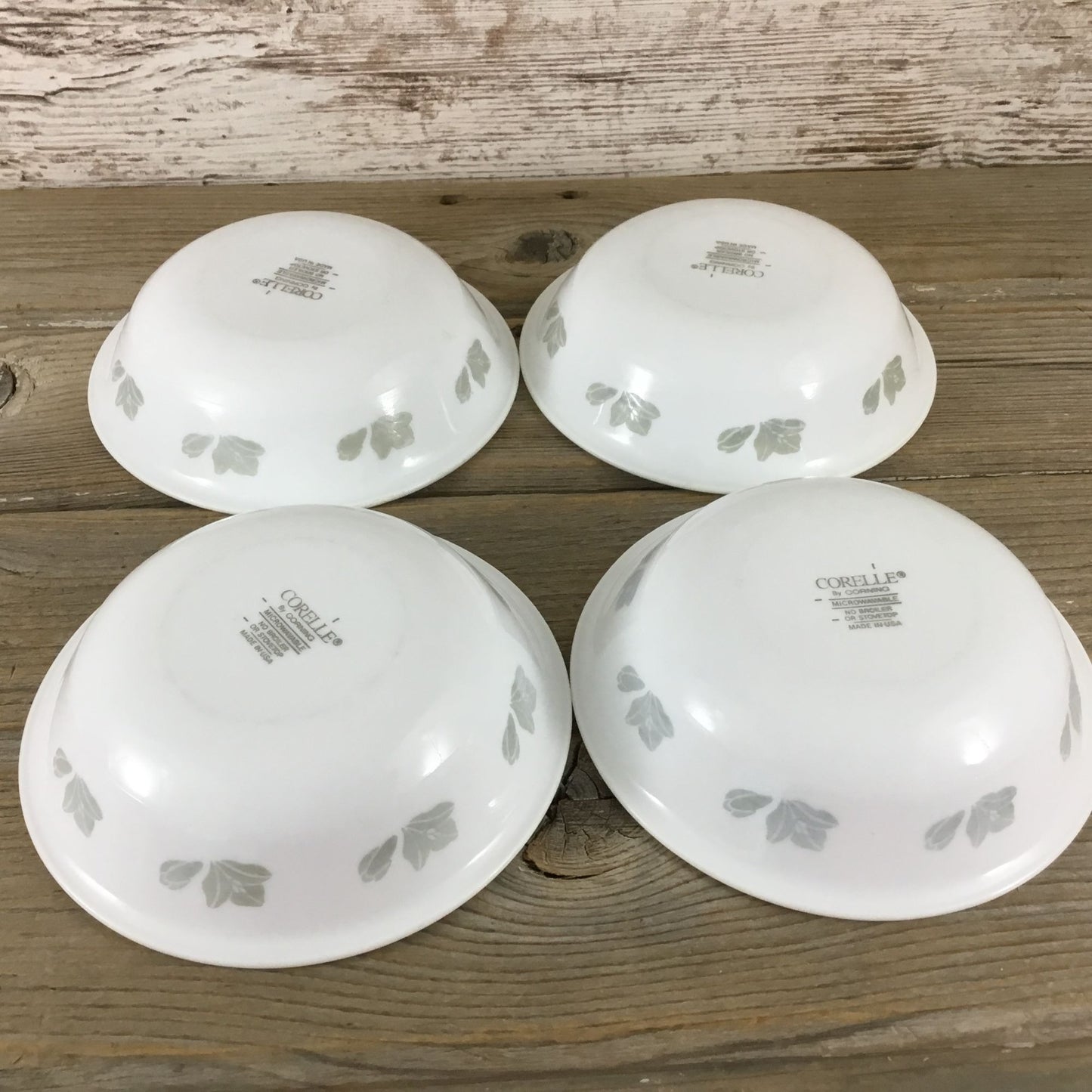 Set of 4 Corelle Friendship 10 Oz Dessert Bowls 5 3/4" White w/ Gray Flowers