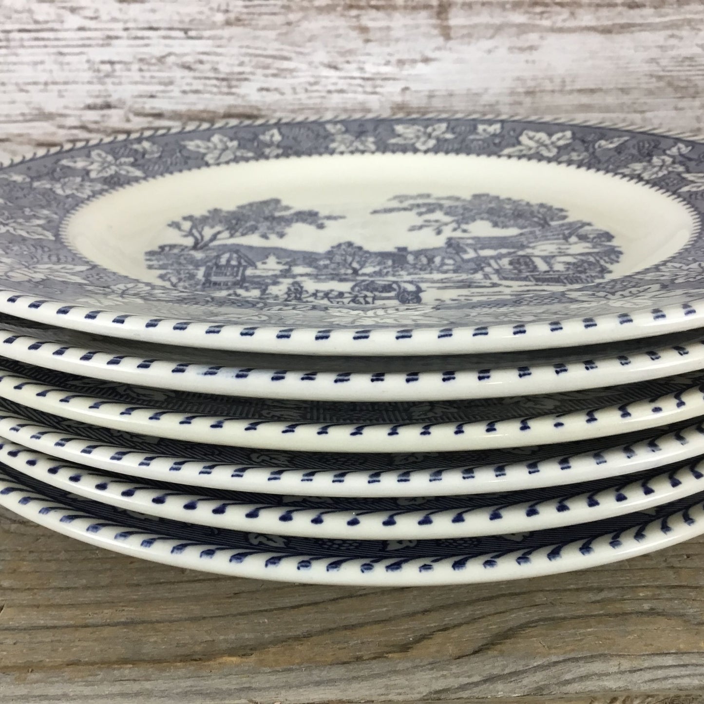 6 Homer Laughlin Stratwood Collection Shakespeare Country Blue 10" Dinner Plates