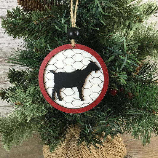 Goat Rustic Farm Christmas Ornament with Laser-Cut Chicken Wire Pattern