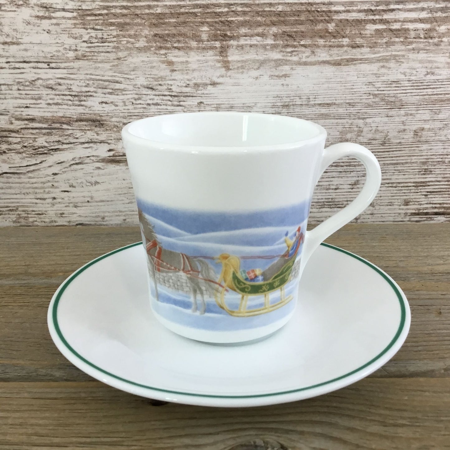 One Corelle Country Memories Cup & Saucer Set - Christmas Horse Sleigh Winter
