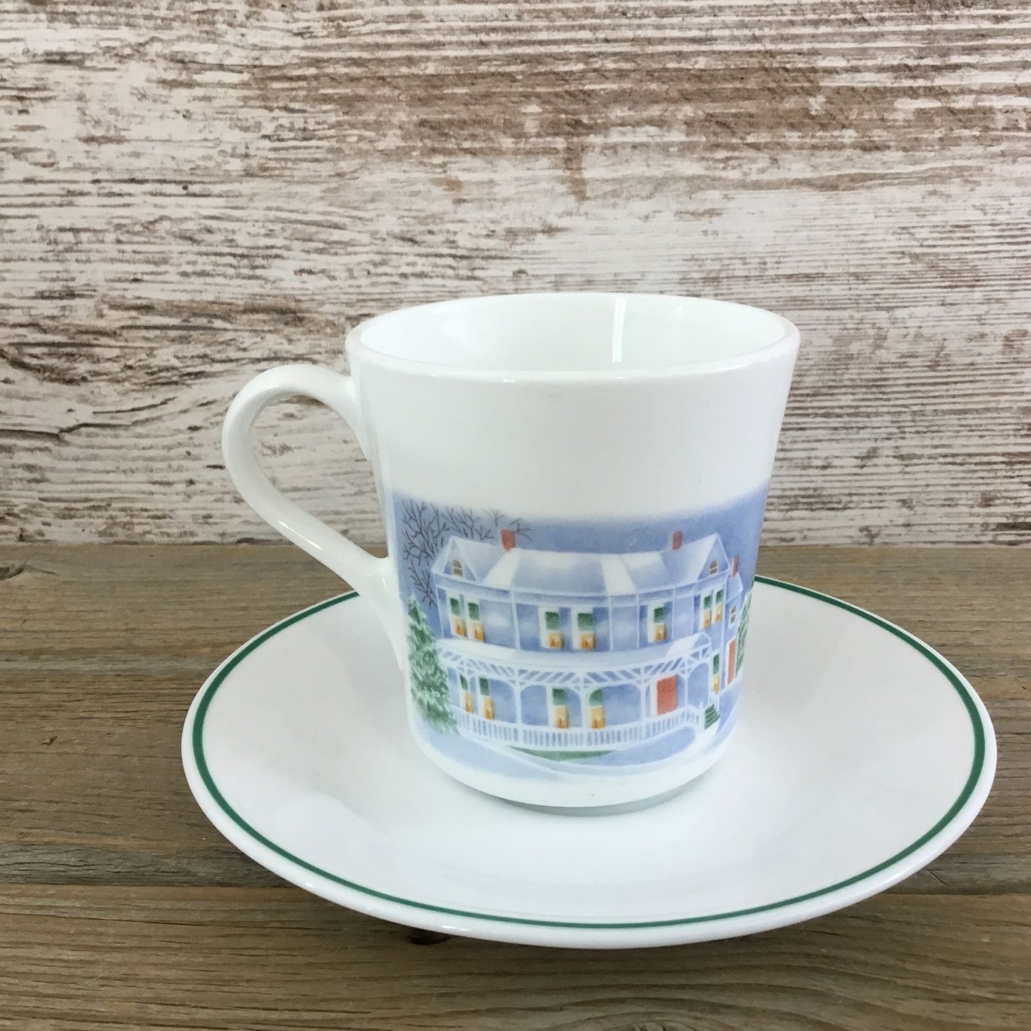 One Corelle Country Memories Cup & Saucer Set - Christmas Horse Sleigh Winter