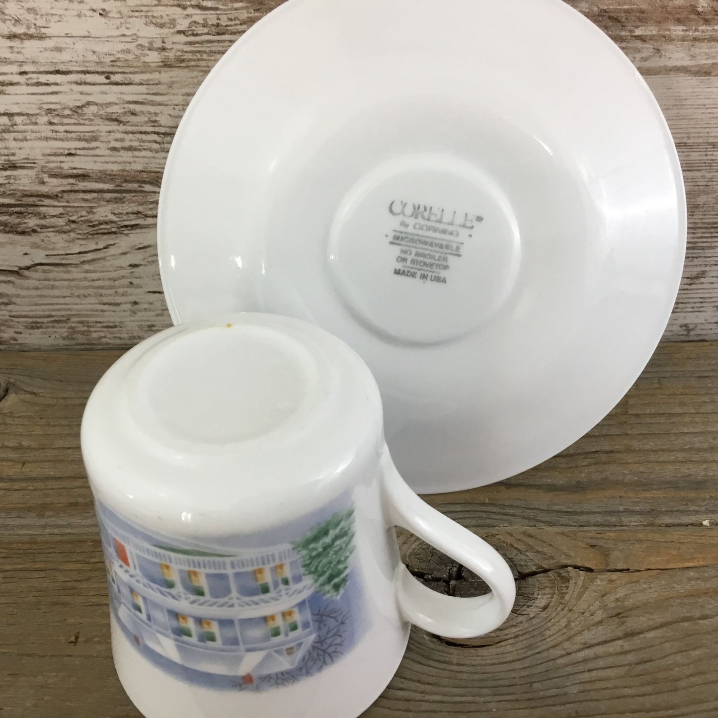 One Corelle Country Memories Cup & Saucer Set - Christmas Horse Sleigh Winter