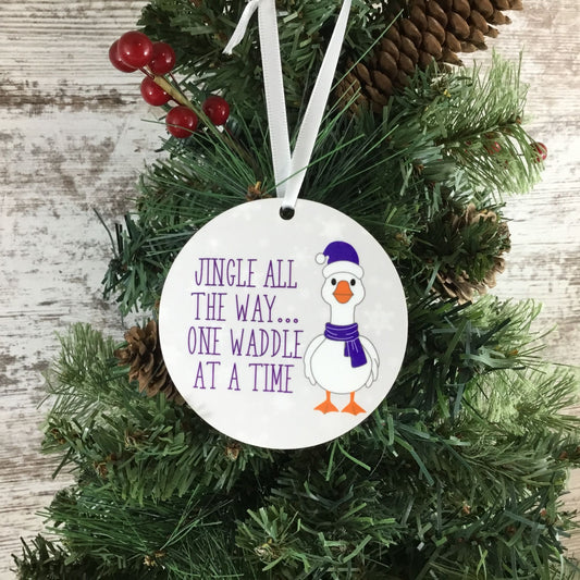 Jingle All the Way Goose Christmas Ornament – 3.5" Round Hardboard