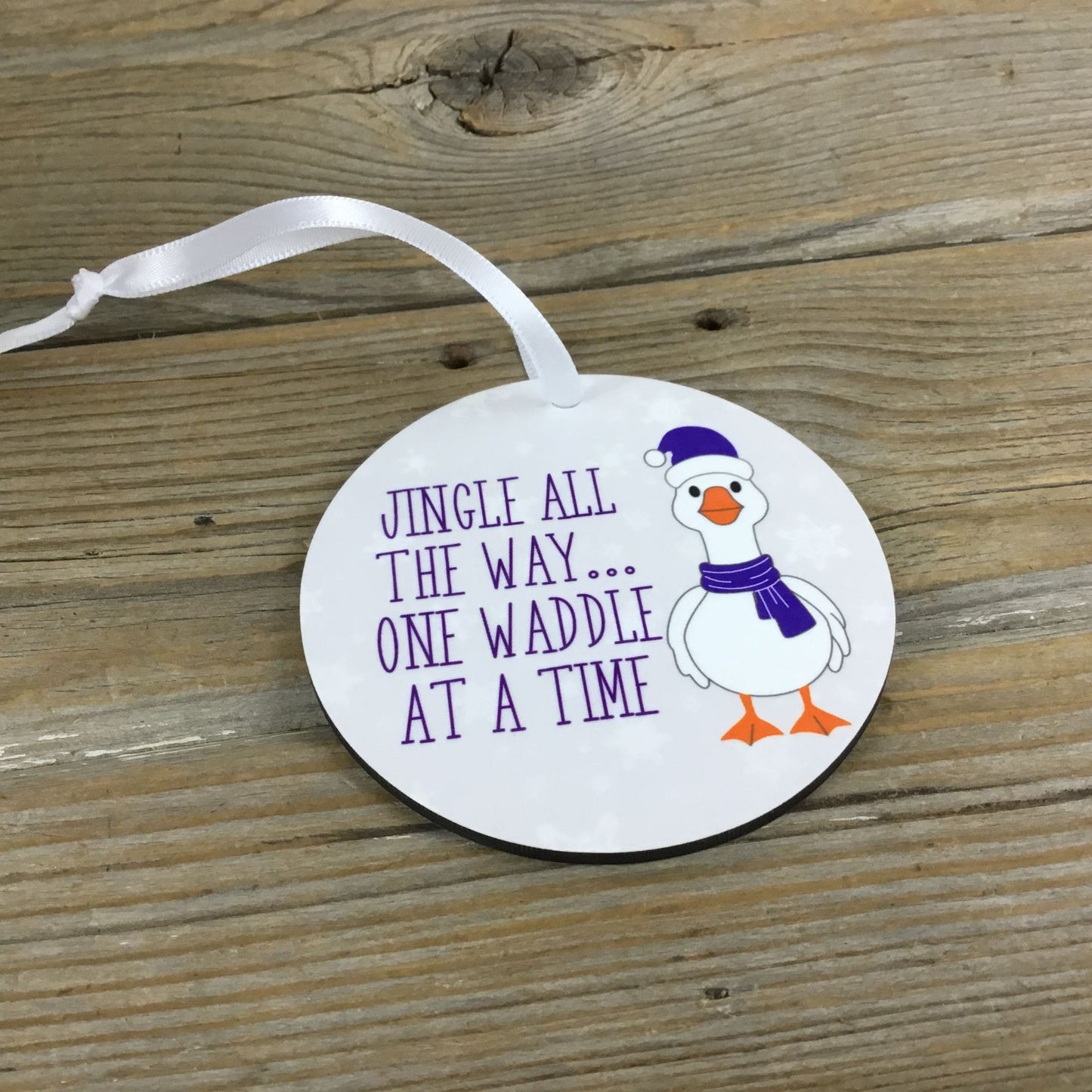 Jingle All the Way Goose Christmas Ornament – 3.5" Round Hardboard