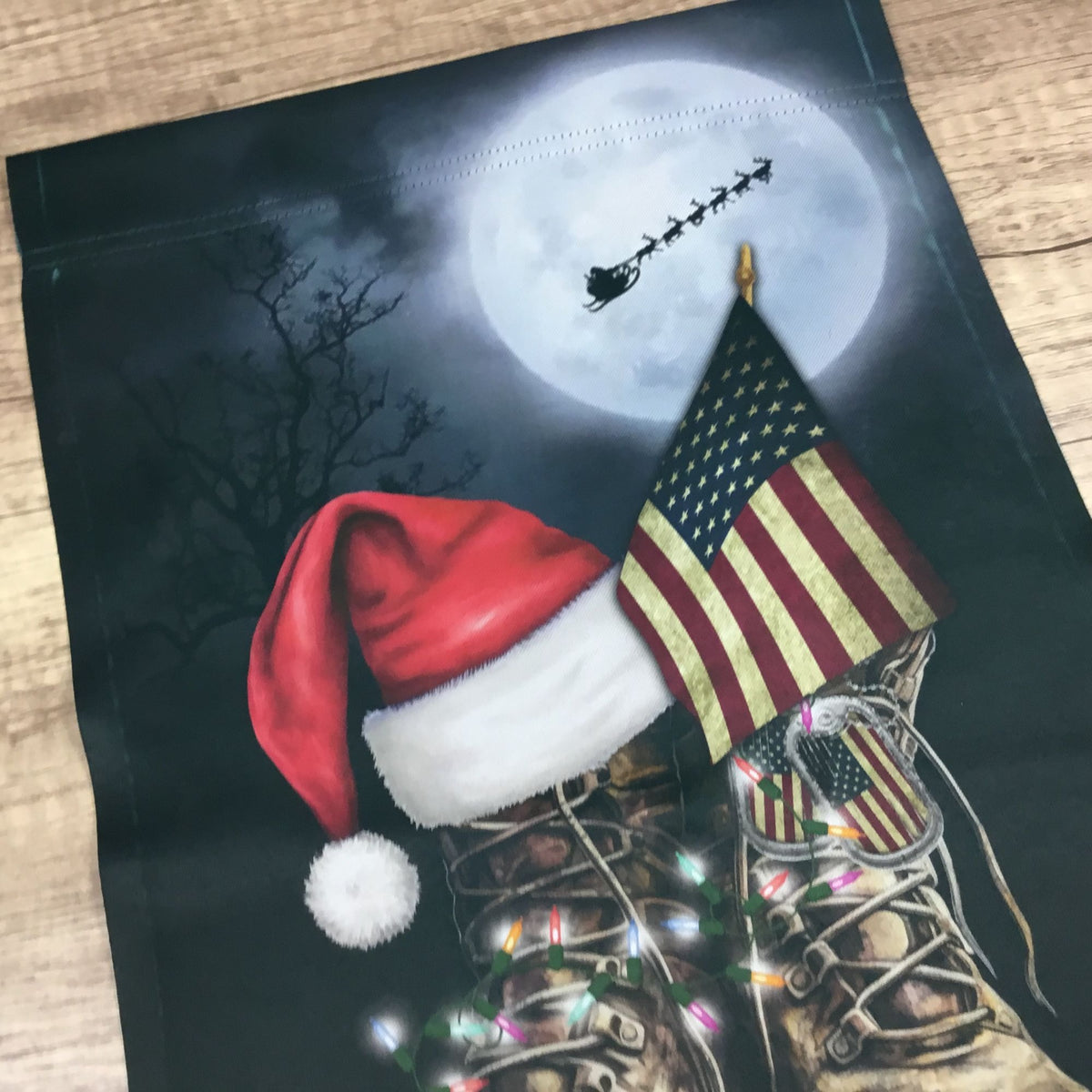 Christmas Military Boots Garden Flag - Honoring Heroes with Santa's Blessings