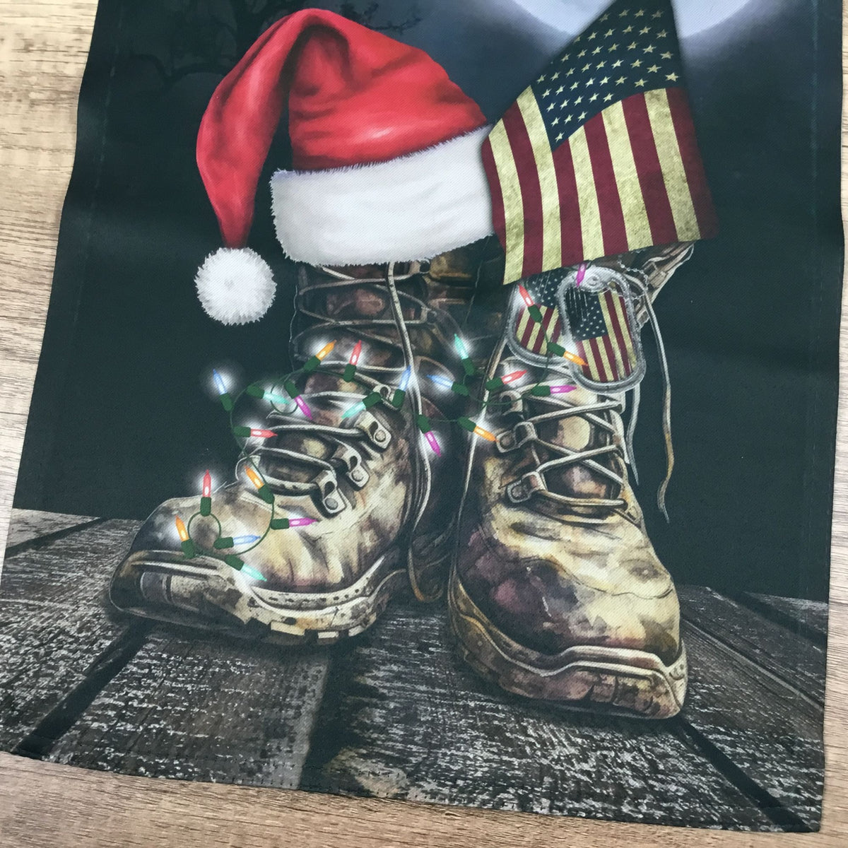 Christmas Military Boots Garden Flag - Honoring Heroes with Santa's Blessings