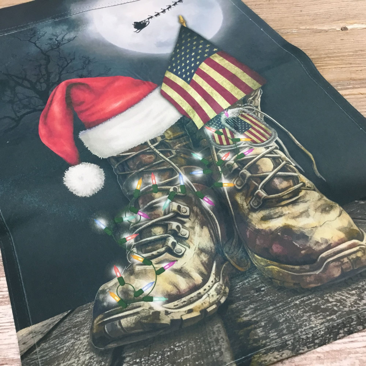 Christmas Military Boots Garden Flag - Honoring Heroes with Santa's Blessings