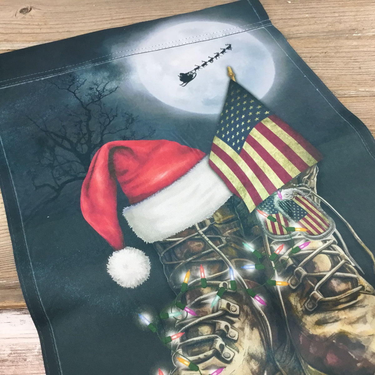 Christmas Military Boots Garden Flag - Honoring Heroes with Santa's Blessings