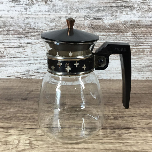 Vintage Silex Glass Coffee Carafe With Black & Metal Cross Banding