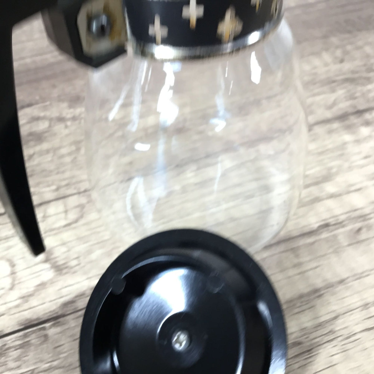 Vintage Silex Glass Coffee Carafe With Black & Metal Cross Banding