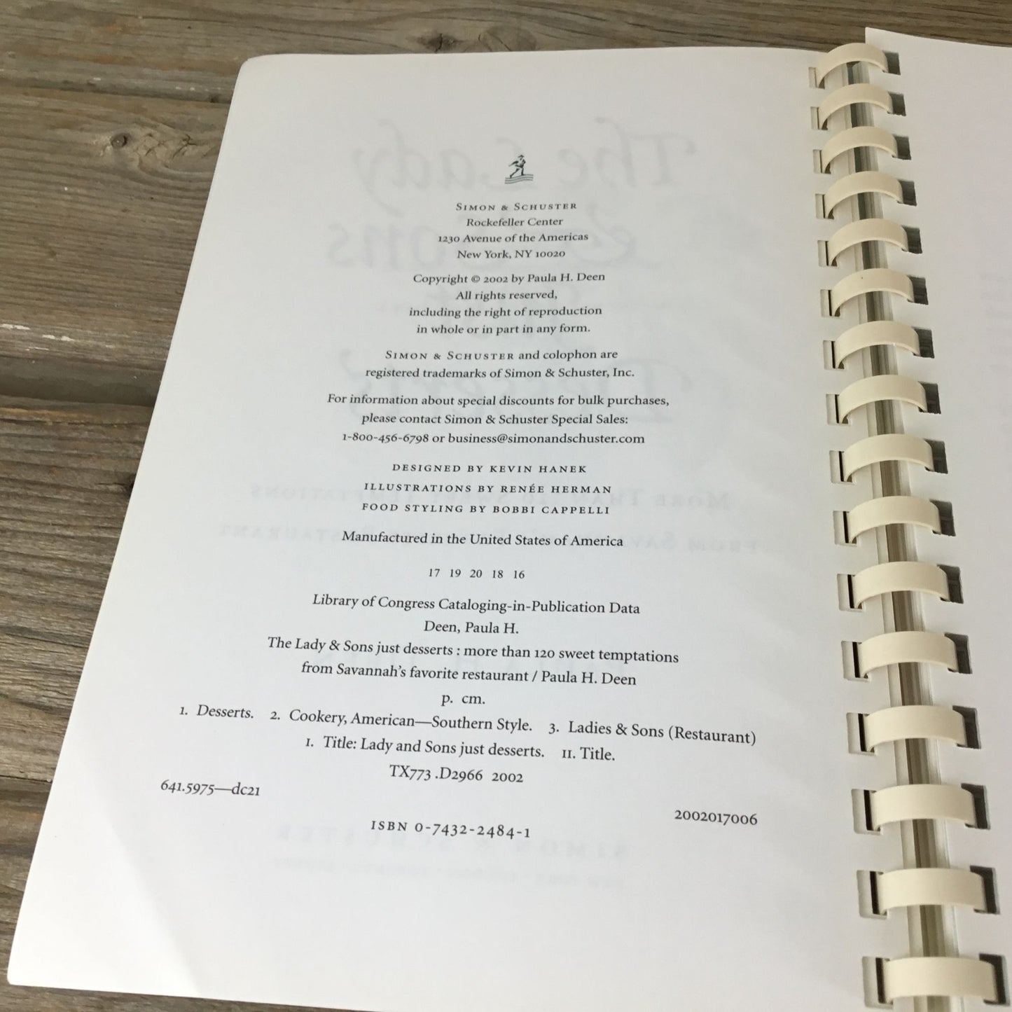The Lady & Sons Just Desserts Cookbook By Paula Deen Spiral-Bound 2002
