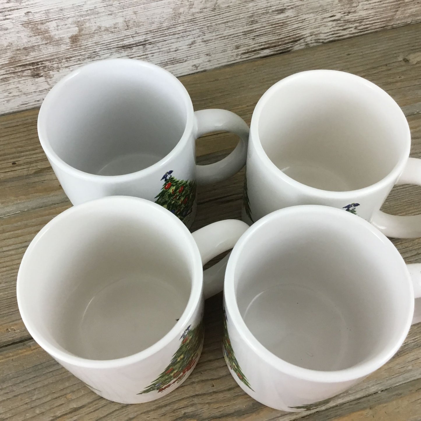 Vintage 1993 McCrory Christmas Tree Ceramic Mugs Set Of 4 11 Oz Holiday Kitchenware