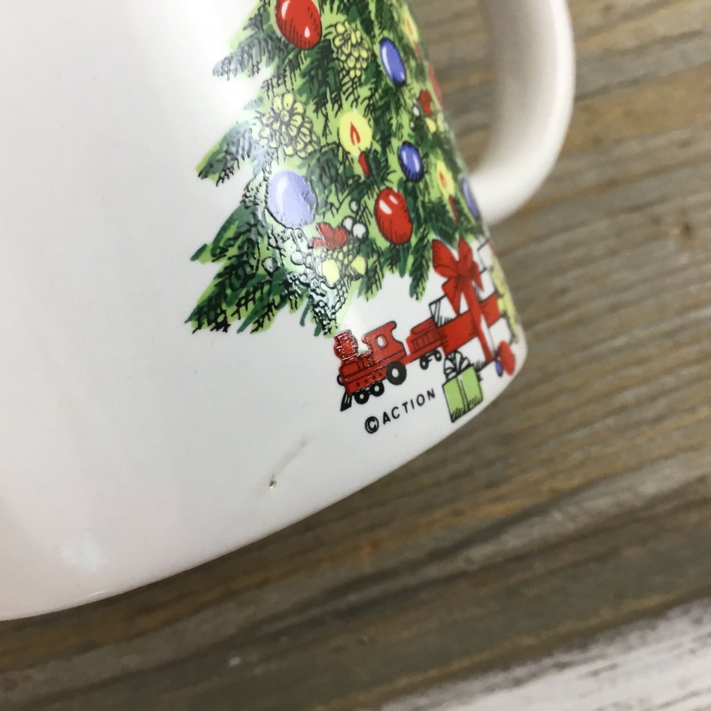 Vintage 1993 McCrory Christmas Tree Ceramic Mugs Set Of 4 11 Oz Holiday Kitchenware