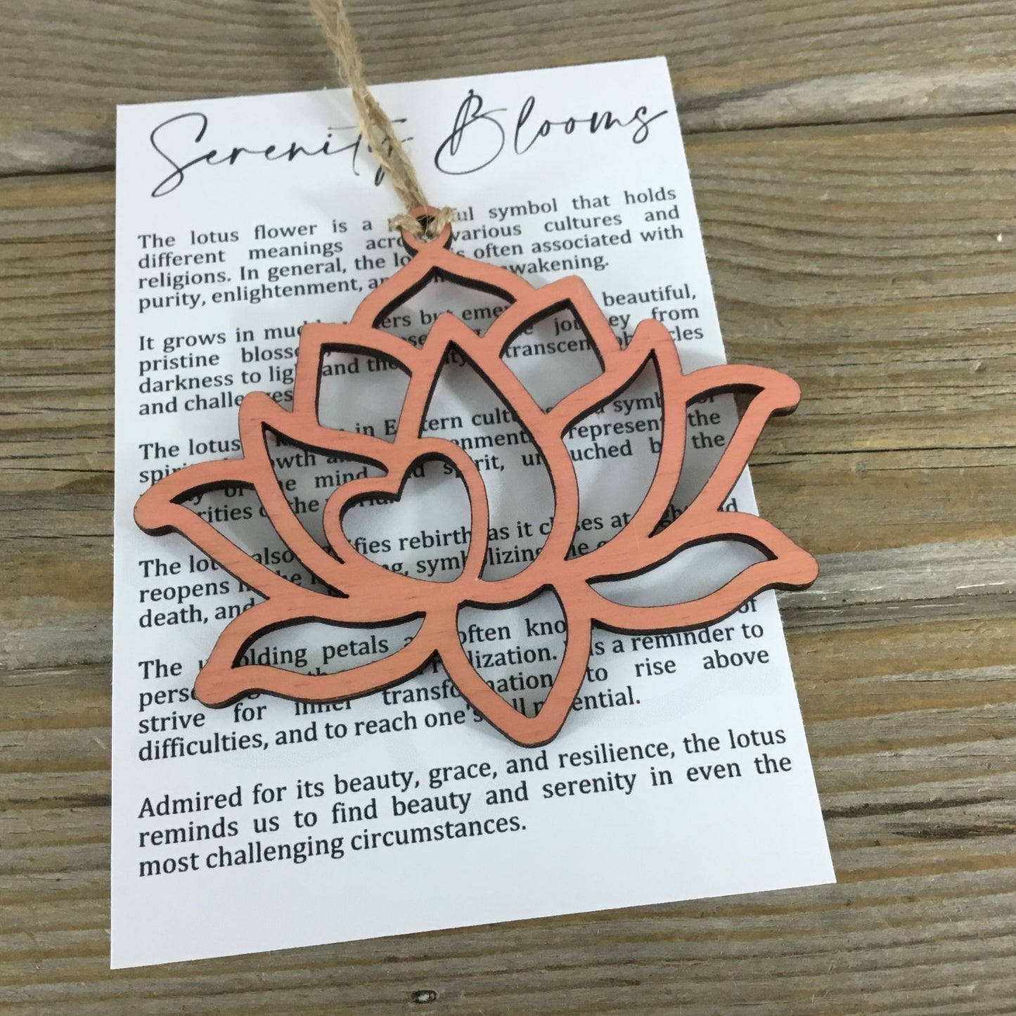 Pink Lotus Flower Serenity Blooms Wood Story Card Ornament