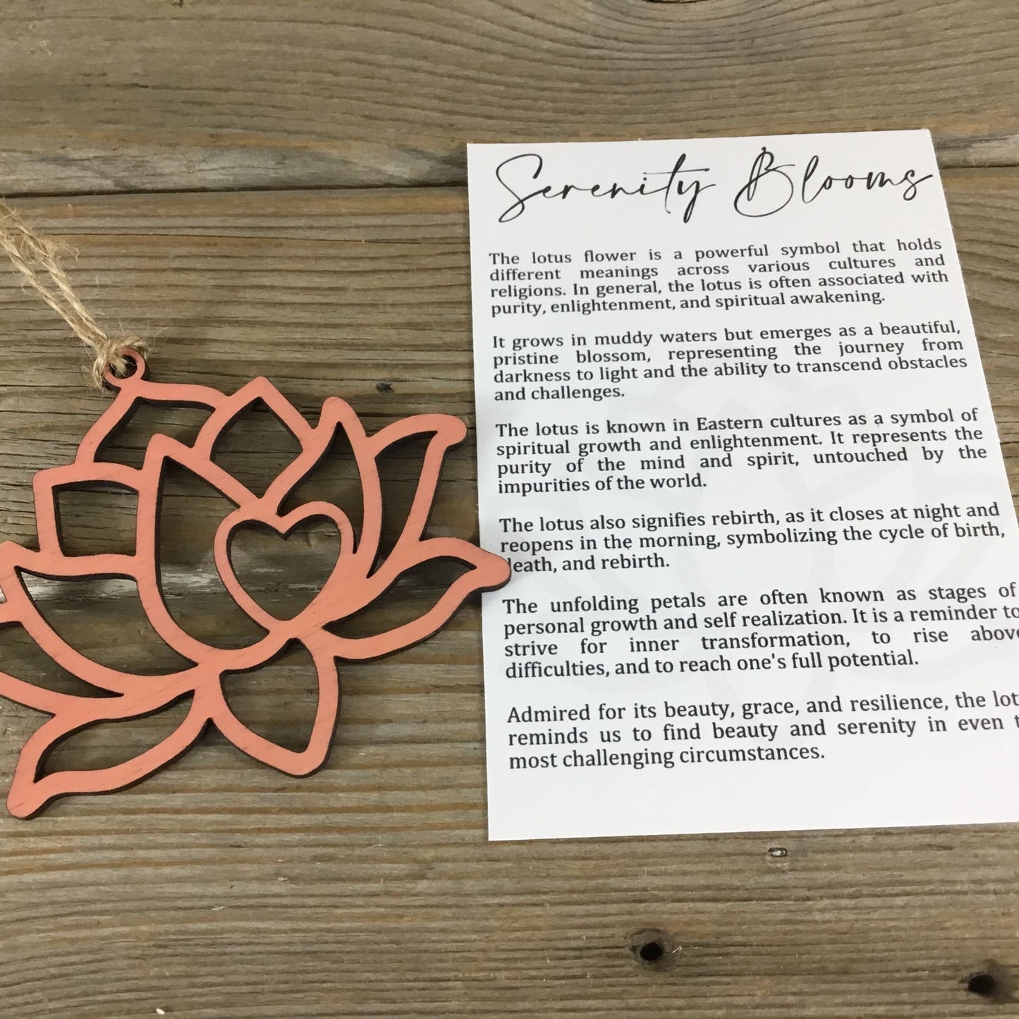 Lotus Flower Serenity Blooms Wood Story Card Ornament