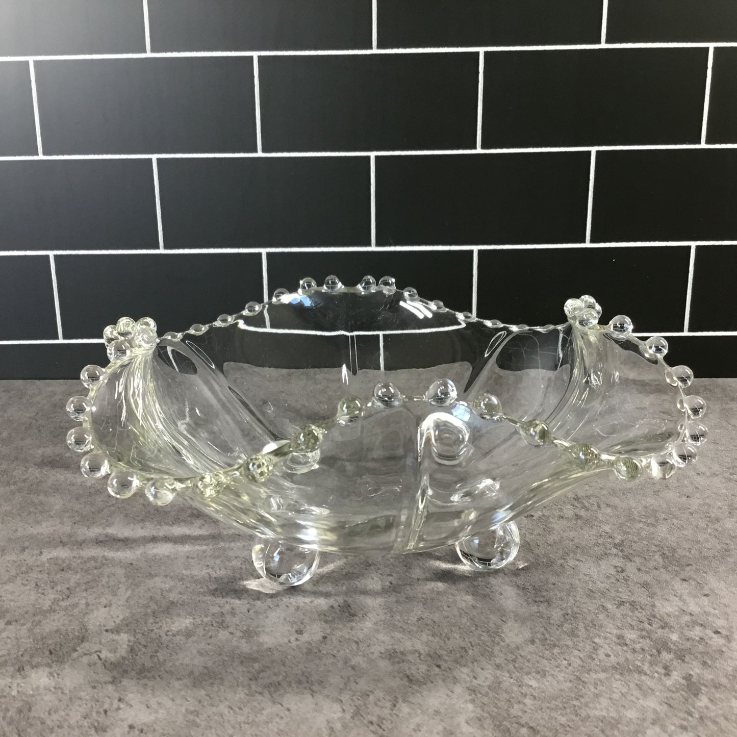 Candlewick Crimped Edge Clear Glass Footed Bowl By Imperial Glass Ohio