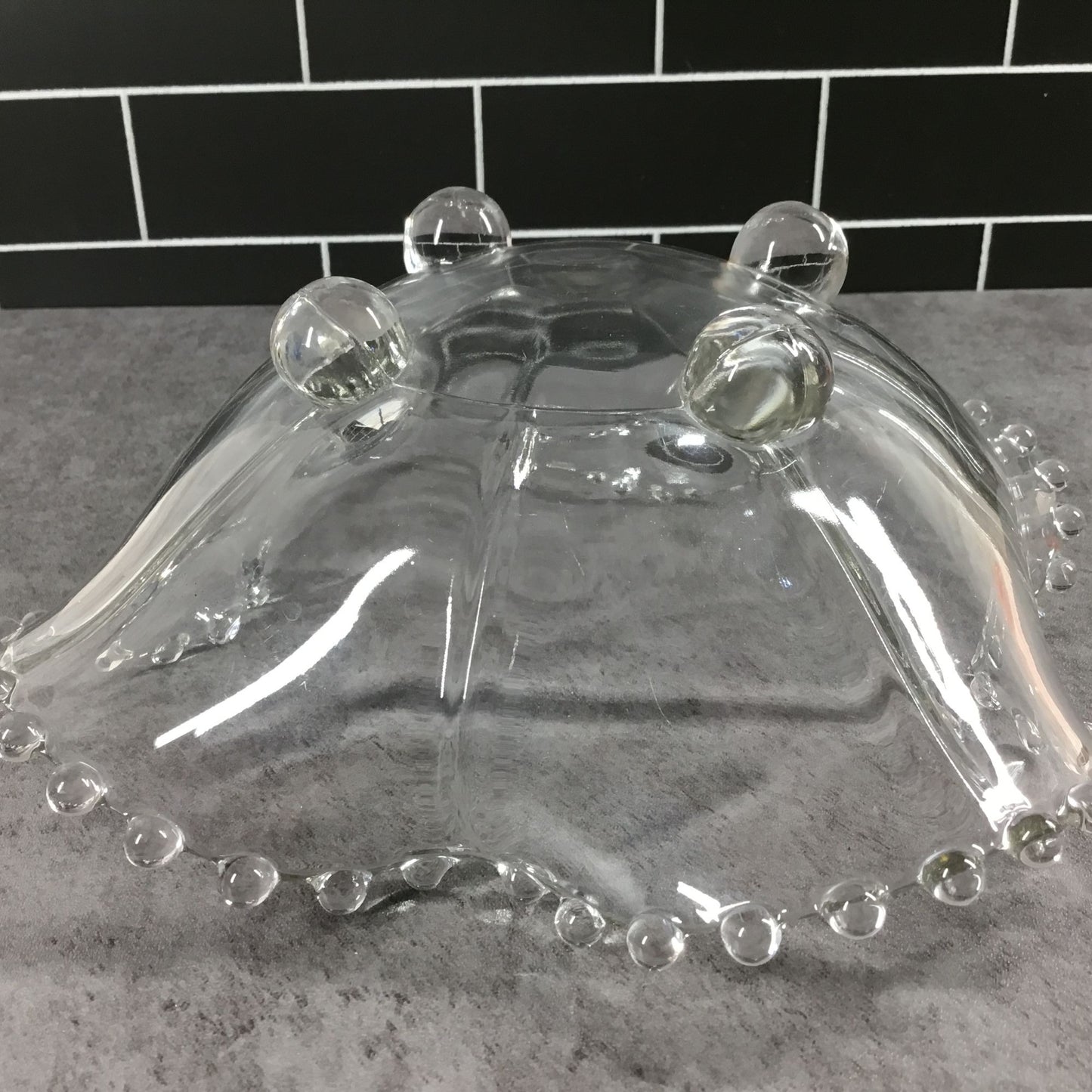 Candlewick Crimped Edge Clear Glass Footed Bowl By Imperial Glass Ohio