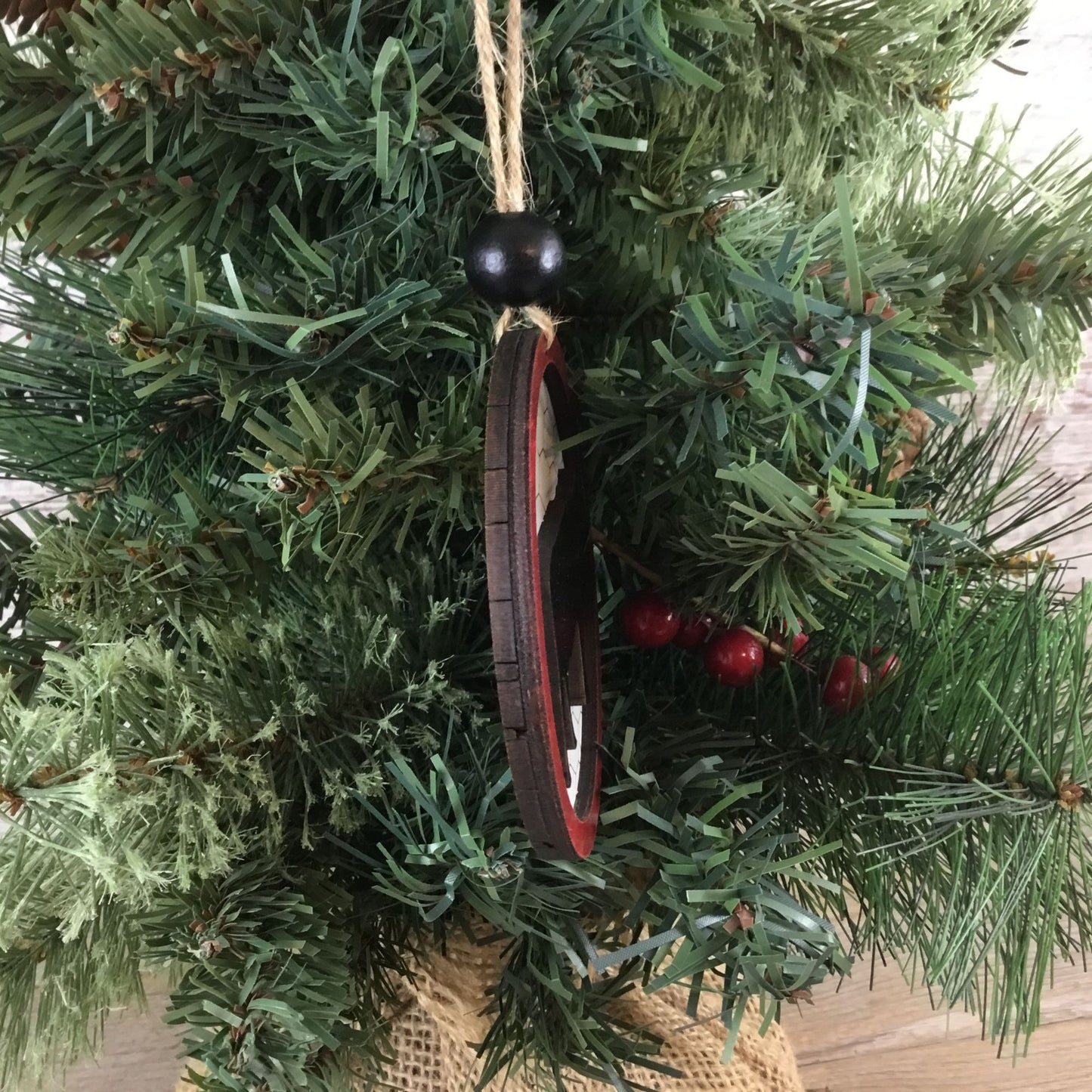 Alpaca Rustic Farm Christmas Ornament with Laser-Cut Chicken Wire Pattern