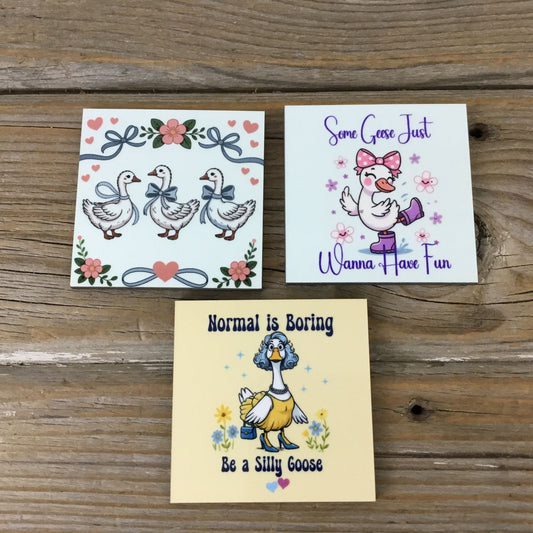Set of 3 Goose Themed Magnets,  Funny & Vintage Designs