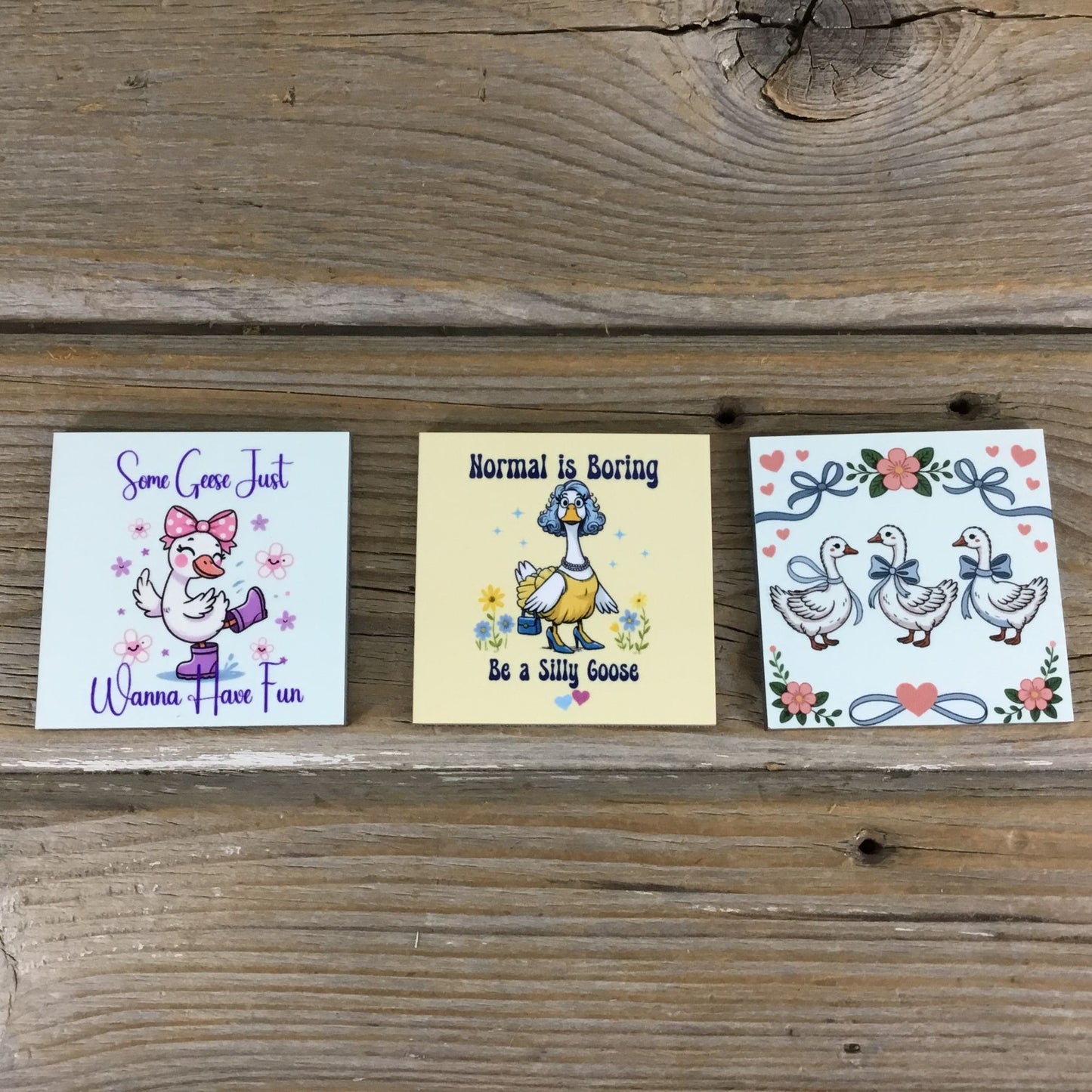 Set of 3 Goose Themed Magnets,  Funny & Vintage Designs