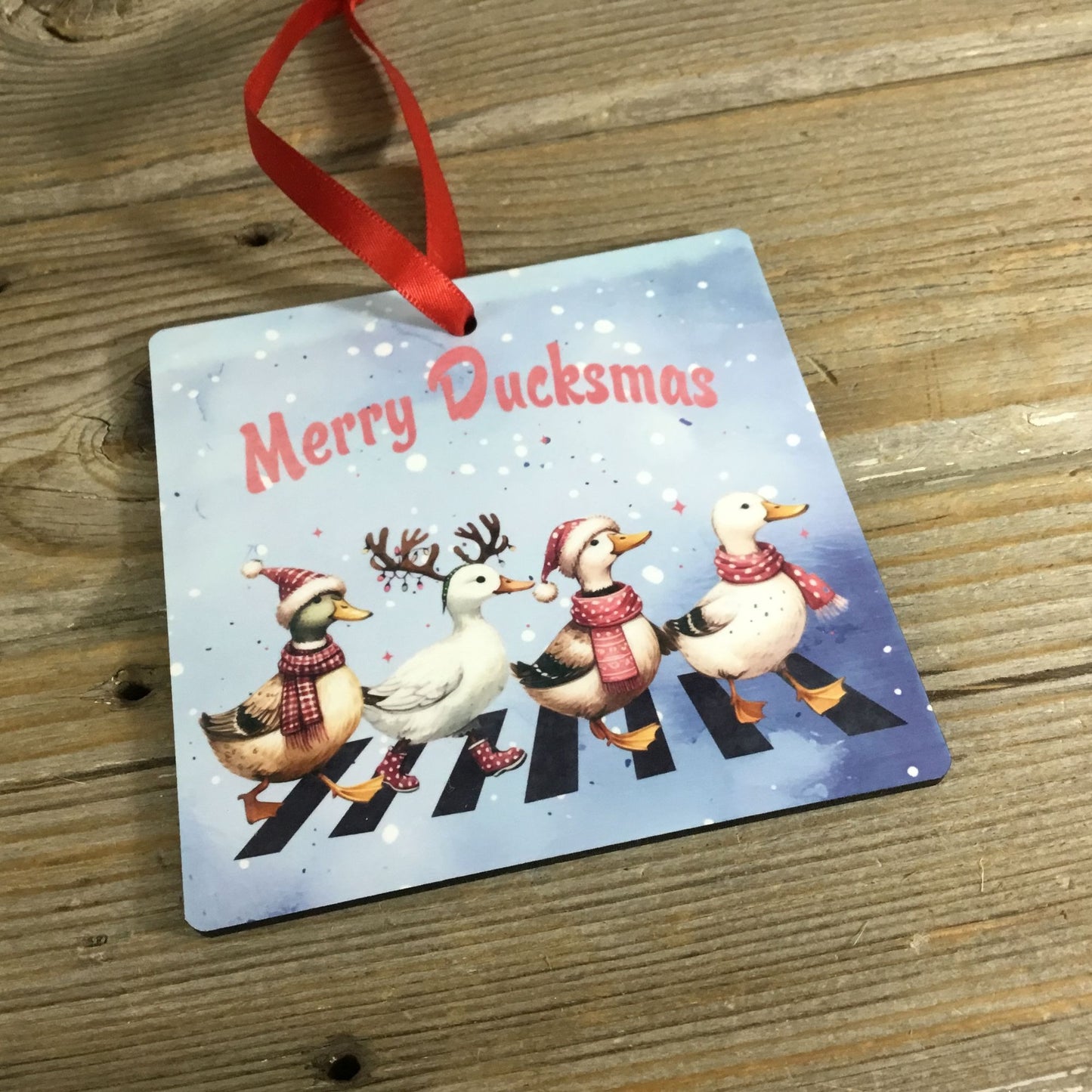 Merry Ducksmas Christmas Ornament Four Festive Ducks Holiday Decor Double-Sided