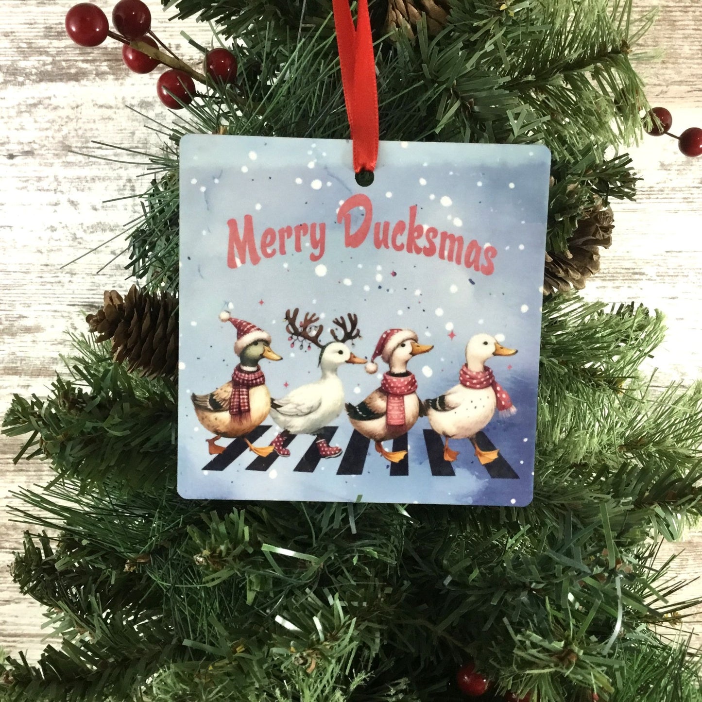 Merry Ducksmas Christmas Ornament Four Festive Ducks Holiday Decor Double-Sided