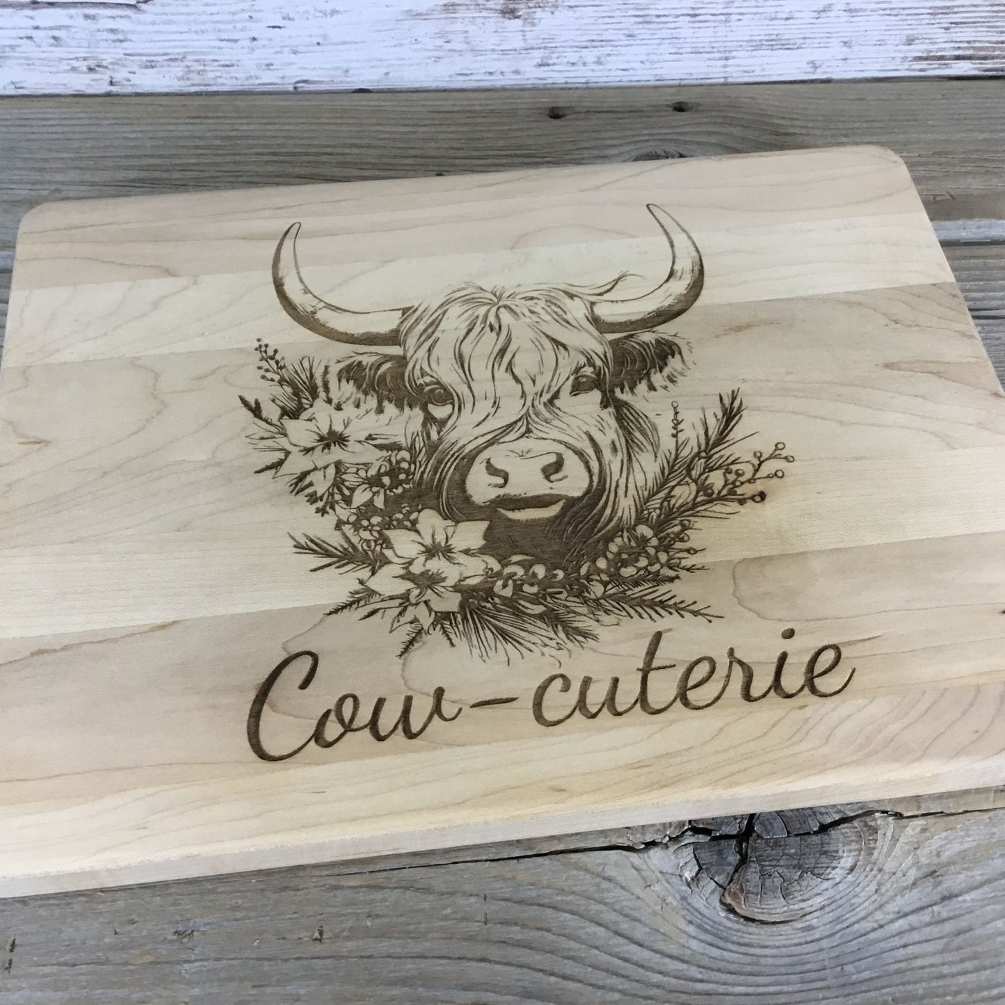 Cow-Cuterie Maple Engraved Cutting Board 11.5" X 8.75" X 0.5" with Drip Ring