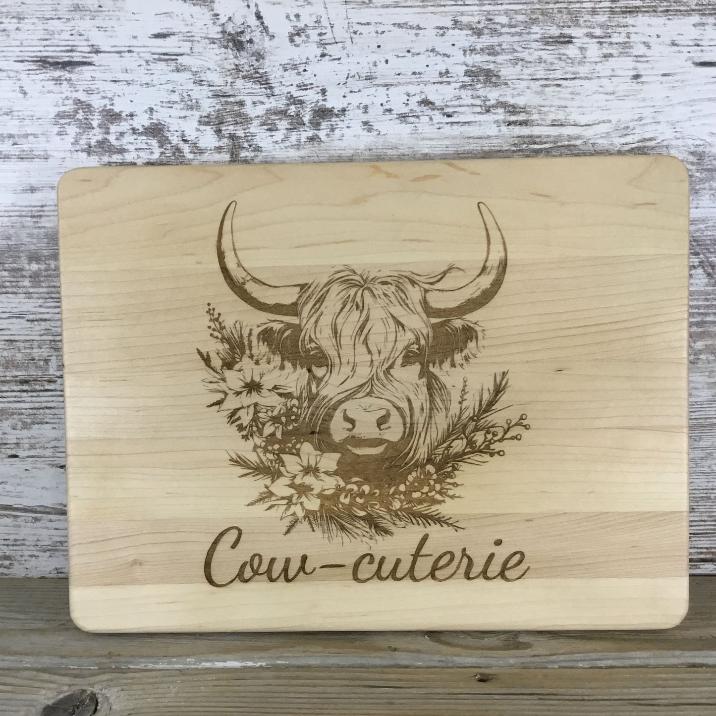 Cow-Cuterie Maple Engraved Cutting Board 11.5" X 8.75" X 0.5" with Drip Ring