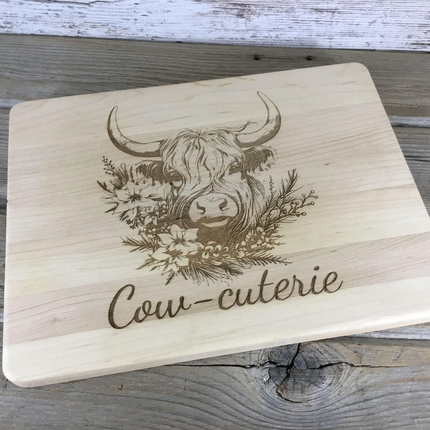 Cow-Cuterie Maple Engraved Cutting Board 11.5" X 8.75" X 0.5" with Drip Ring