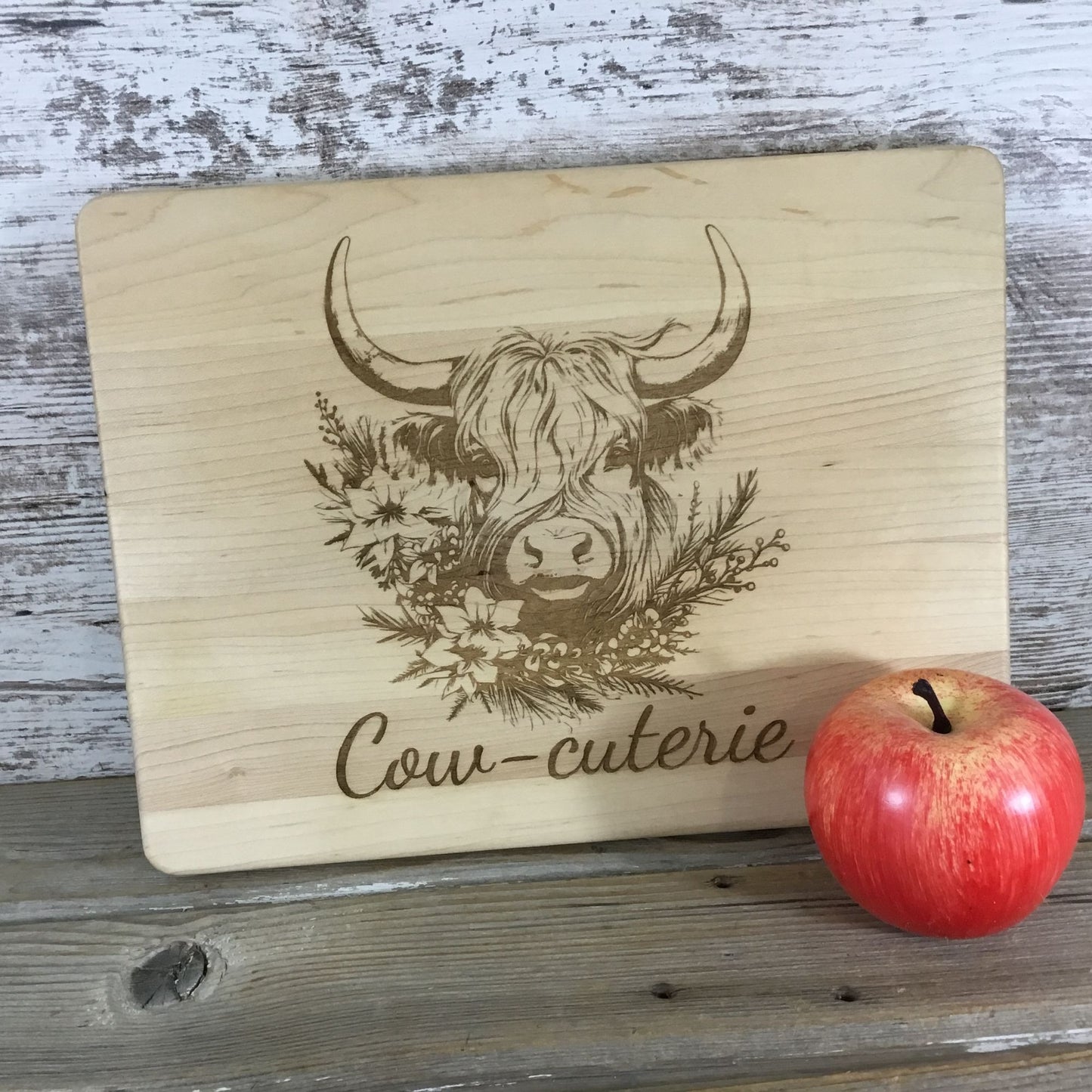 Cow-Cuterie Maple Engraved Cutting Board 11.5" X 8.75" X 0.5" with Drip Ring