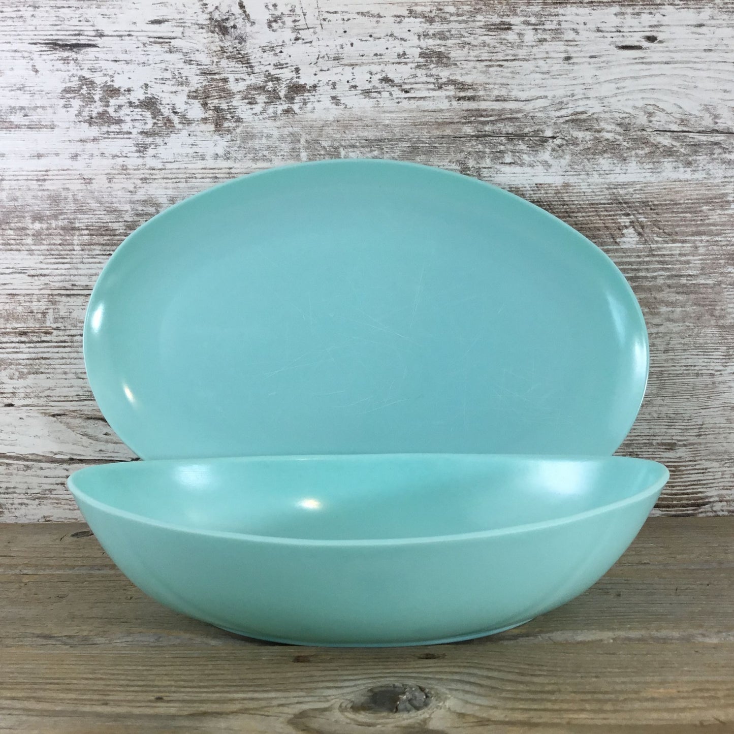 Vintage Aqua Turquoise Melmac Platter & Bowl Stetson Co. Melamine MCM