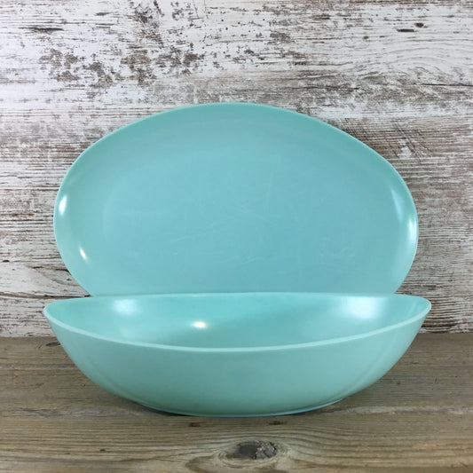 Vintage Aqua Turquoise Melmac Platter & Bowl Stetson Co. Melamine MCM
