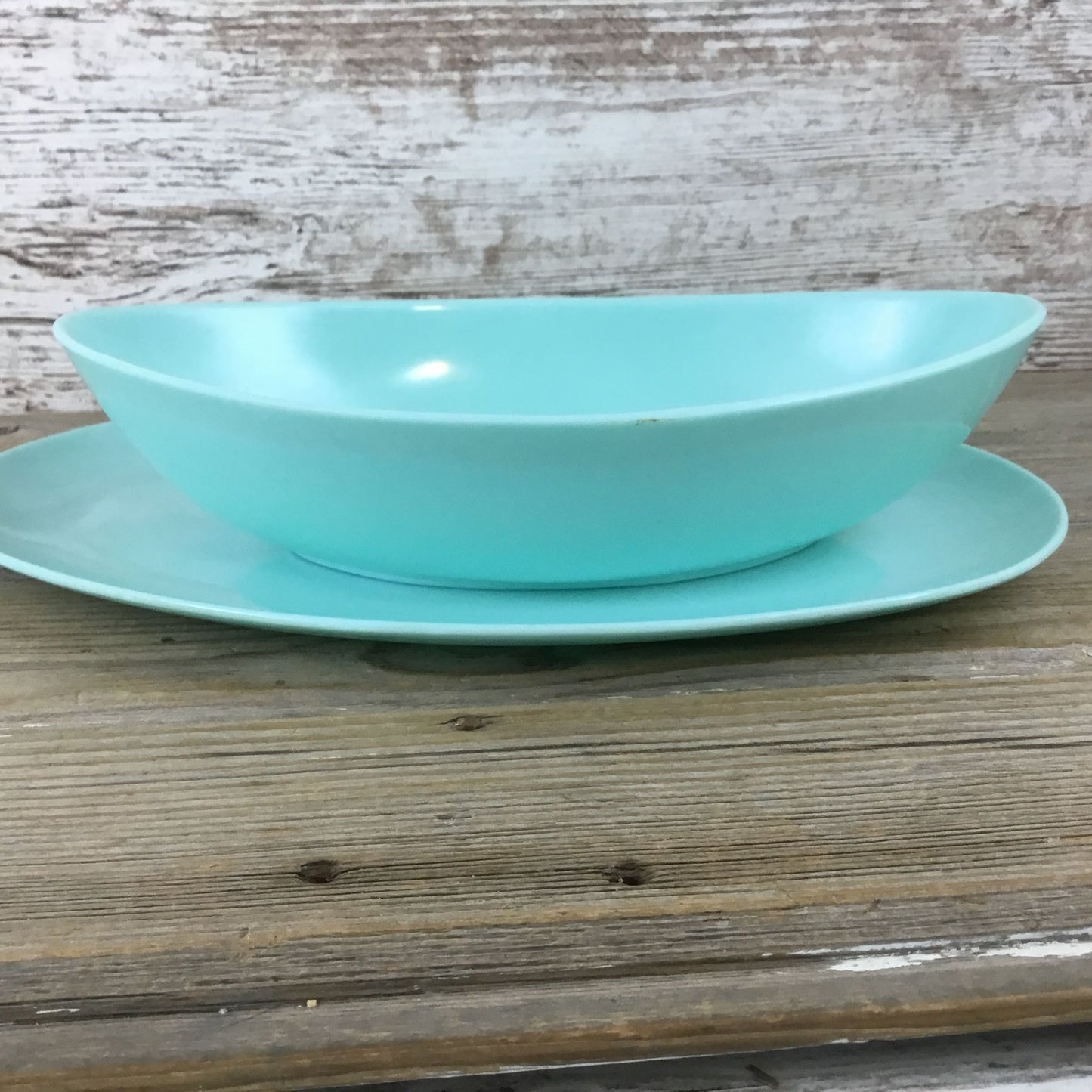 Vintage Aqua Turquoise Melmac Platter & Bowl Stetson Co. Melamine MCM