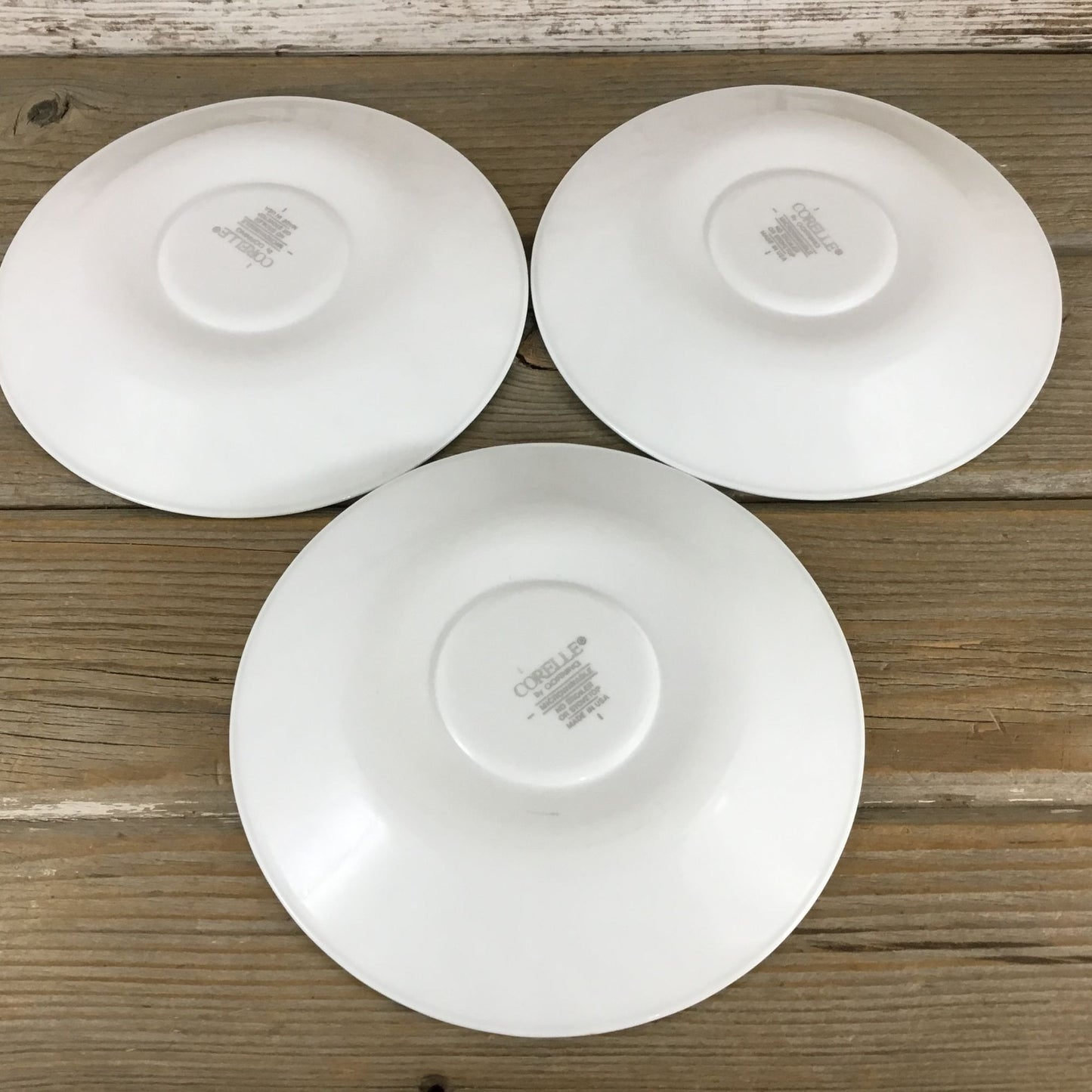 Set Of 3 Corelle Corning Chutney Swirl 6 1/4" Saucers With Green Rim