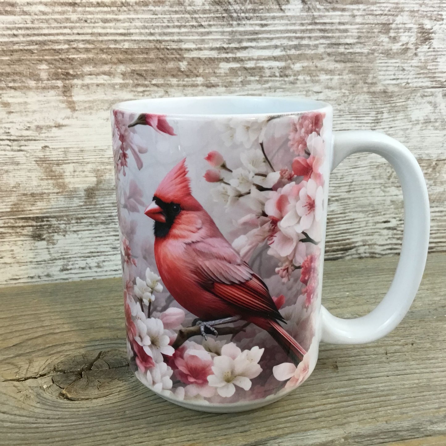 Male Cardinal and Flowers Ceramic Coffee Mug