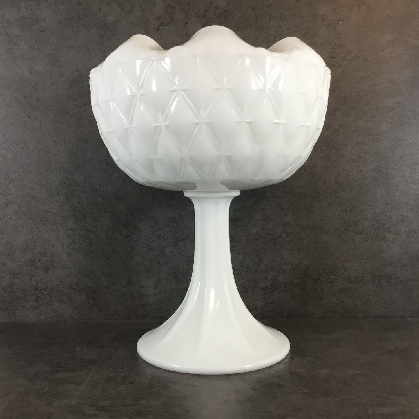 Indiana Glass Milk Glass Pedestal Compote Star Quilt Duette Pattern 